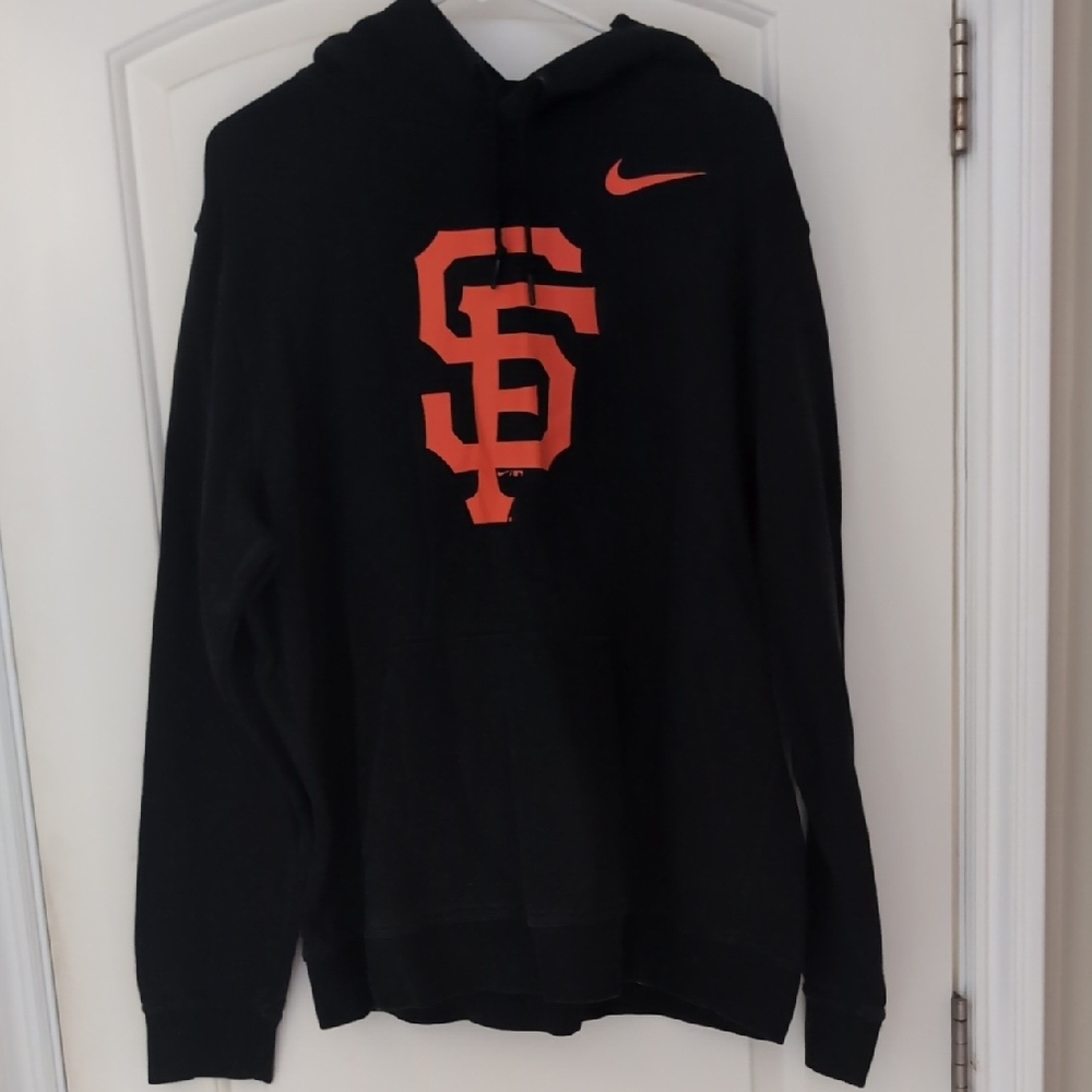Nike Men's Black Hoodie with Orange Logo